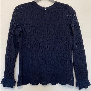 Massimo Dutti Blue Ruffled Long Sleeve Blouse